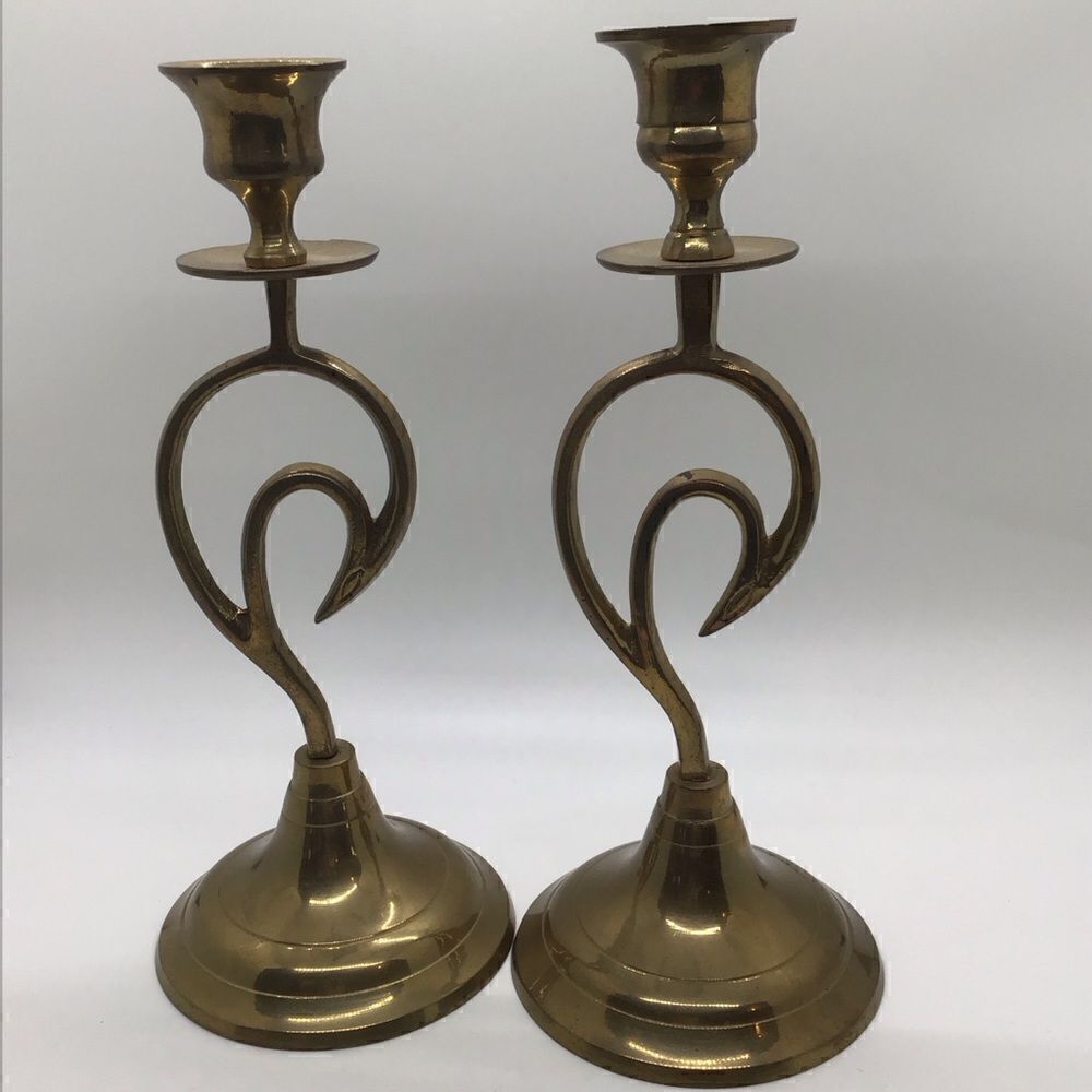 Pair of Vintage Solid Brass Candlesticks